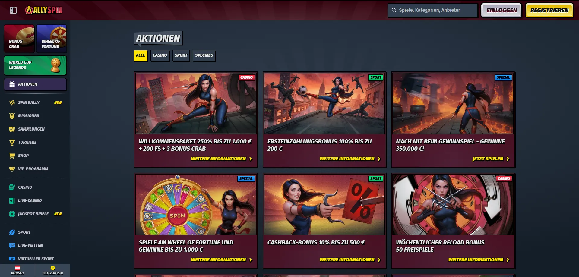 AllySpin Casino Willkommensbonus bis €1.700 für österreichische Spieler
