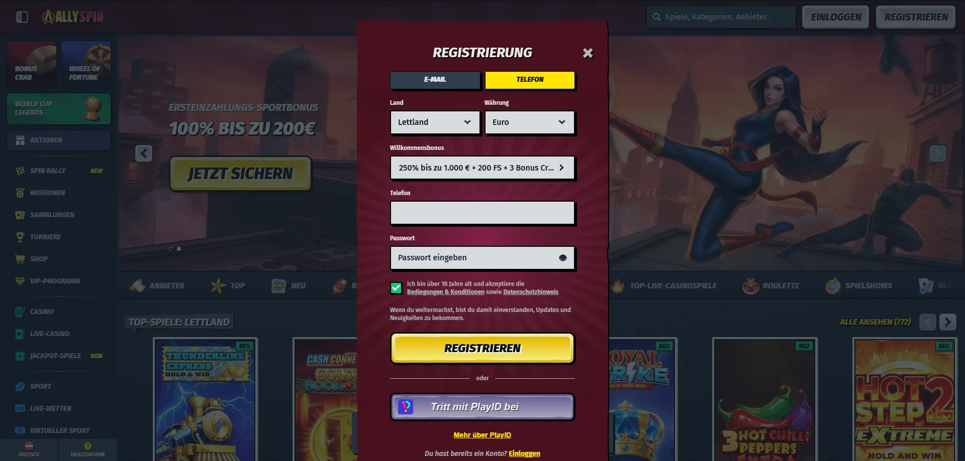AllySpin Casino Registrierung – Konto erstellen in wenigen Minuten